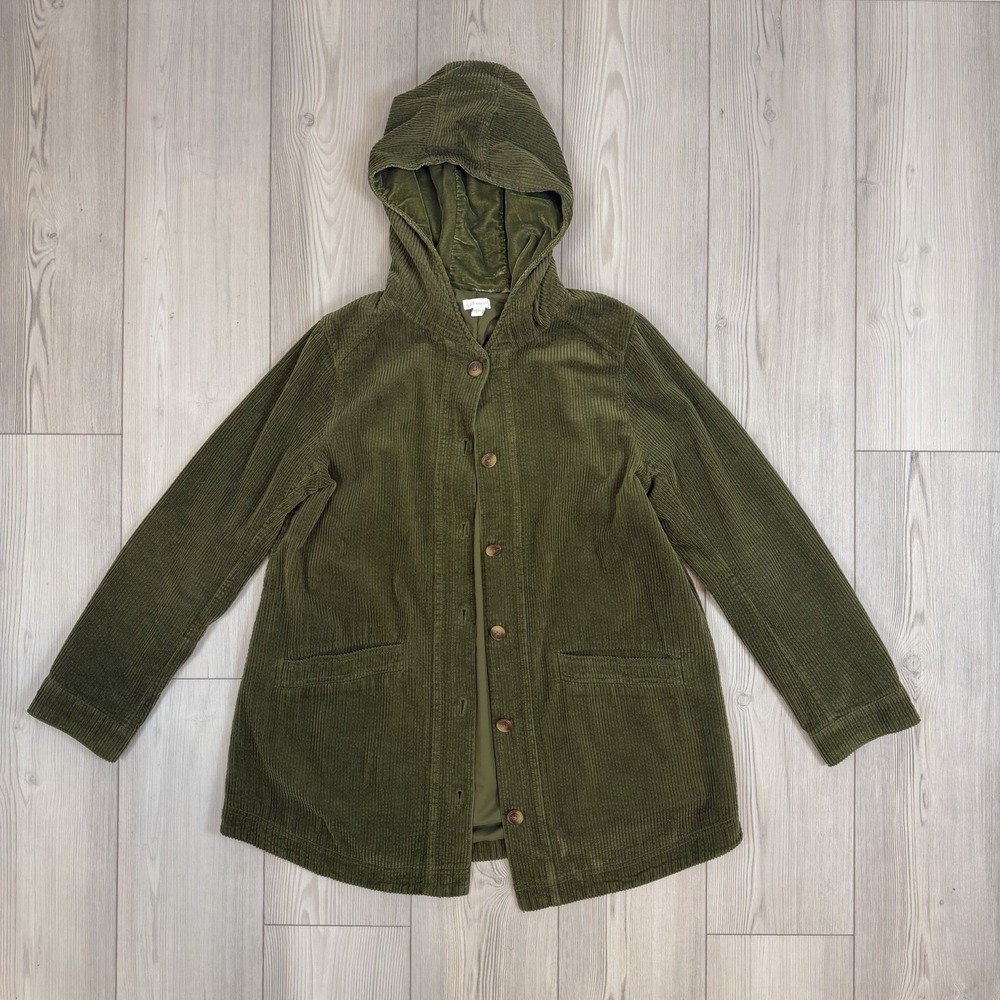 J. Jill Women's Small Green Corduroy Jacket Shacket Pockets Button Front